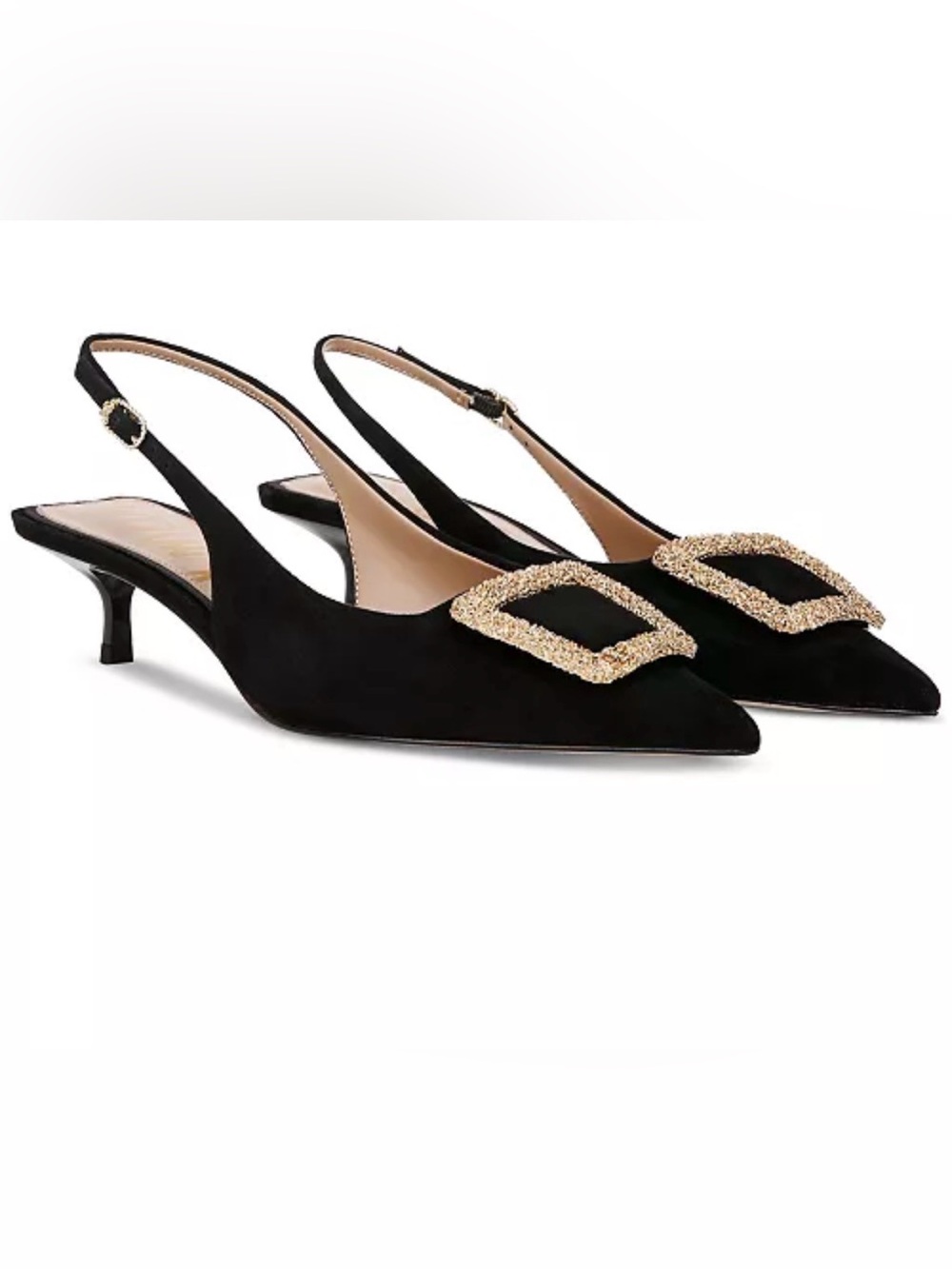 Sam Edelman Kammie Slingback Dress Pumps Black Suede Crystal Buckle 9.5